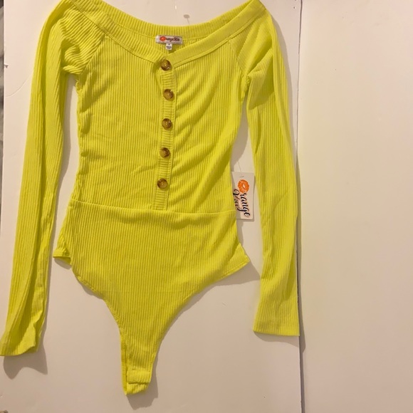 Orange Kiss Tops - Neon yellow long sleeve sexy body suit. Size small. New with tags